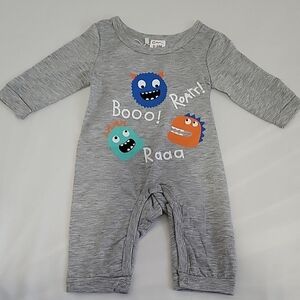 Child of Mine Gray Monster Print Footie